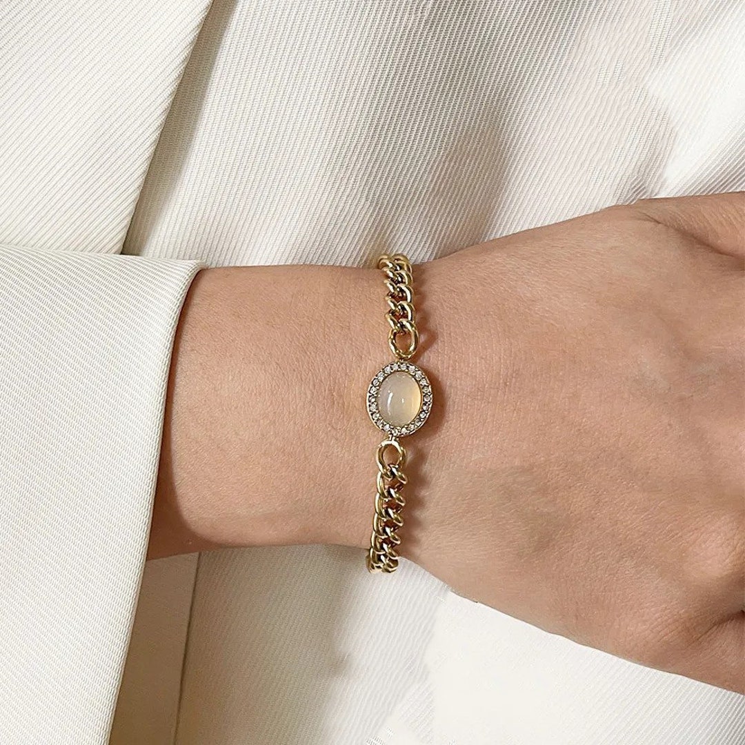 18K Gold Bracelet Stainless Steel Gold Bracelet Opal Gold Bracelet