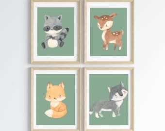 Woodland nursery decor,wall art nursery,woodland nursery prints set of 4,animals nursery wall art,woodland animals,woodland animals nursery.