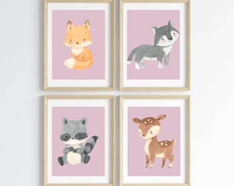 Woodland nursery decor,wall art nursery,woodland nursery prints set of 4,animals nursery wall art,woodland animals,woodland animals nursery.