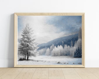 Christmas wall art,Rustic Christmas printable,Winter holiday wall art,Rustic WINTER landscape,Christmas decor,Vintage holiday wall art.