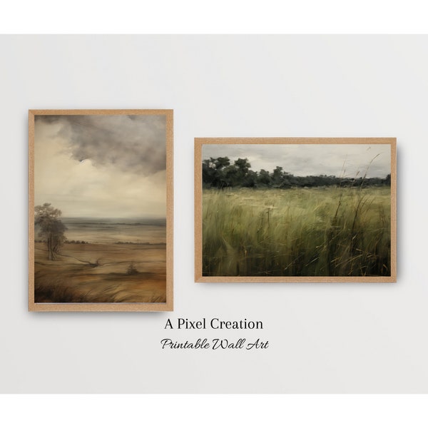 Moody vintage gallery,Moody wall art vintage landscape,Wall Art Set,Rustic Meadow Antique Wall Art,Countryside Landscape