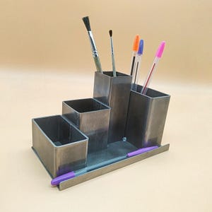 Handmade Industrial Metal Pen Holder – Unique Desk Organizer for Office – Metalwork Gift