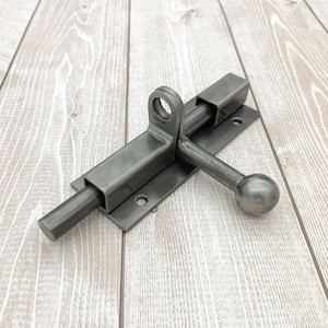 Handmade Rustic Iron Door Bolt Latch: Blacksmith Forged, Padlock Ready