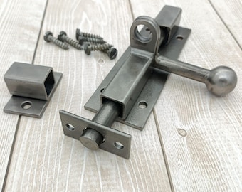 Handmade Rustic Iron Door Bolt Latch: Blacksmith Forged, Padlock Ready