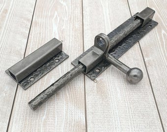 Hand-Forged Wrought Iron Slide Bolt: Rustic Gate Latch