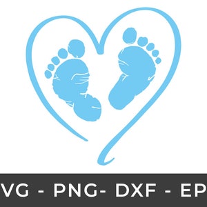 Gedetailleerde babyvoetafdruk blauw, blauw babyvoeten hart SVG Instant Download SVG, PNG, eps, dxf, digitale download