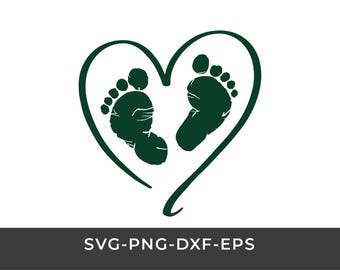 Vector detallado de huella de pie de bebé verde navideño con forma de corazón (svg, png, eps, dxf) (Descarga digital)