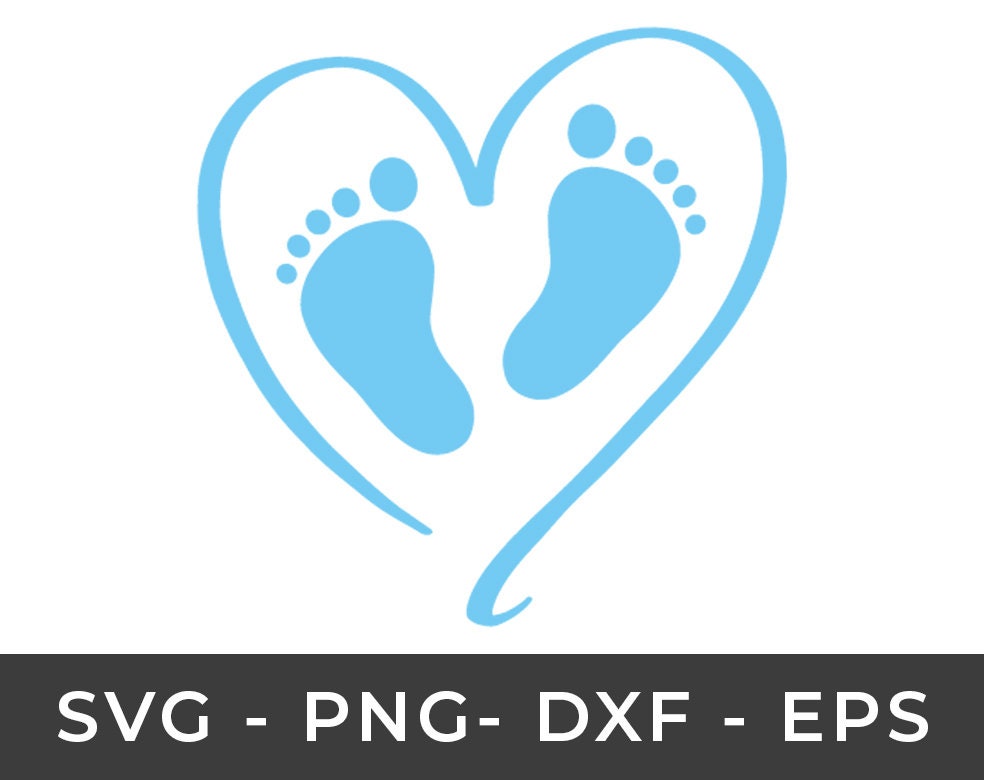 Baby Footprint Blue, Baby Boy, Baby Feet Heart SVG Instant Download SVG, PNG, eps, dxf, digital download