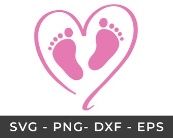 Baby Footprint Pink, Baby Girl, Baby Feet Heart SVG Instant Download SVG, PNG, eps, dxf, digital download