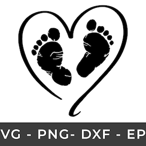 Detailed Baby Footprint Black, Baby Feet Heart SVG Instant Download SVG, PNG, eps, dxf, digital download