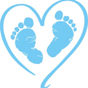 Detailed Baby Footprint Blue, Blue Baby Feet Heart SVG Instant Download ...