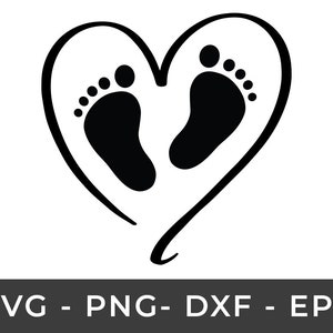 Baby Fußabdruck schwarz, Baby Füße Herz SVG Sofortiger Download SVG, PNG, eps, dxf, digitaler Download