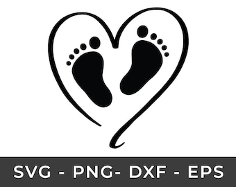 Baby Footprint Black, Baby Feet Heart SVG Instant Download SVG, PNG, eps, dxf, digital download