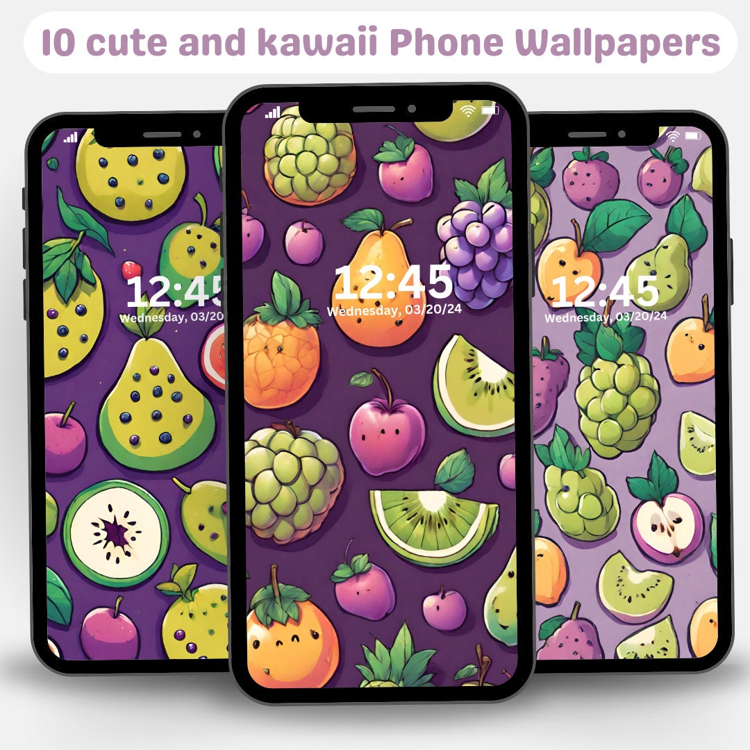 Cute Purple Fruit Phone Wallpaper, Instant Download Digital Designs for ...