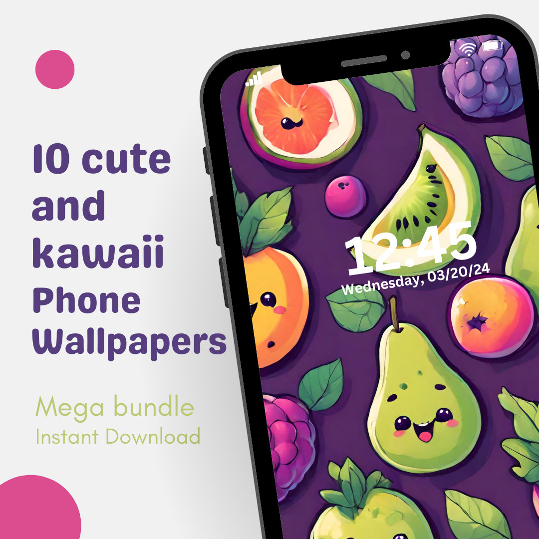 Cute Purple Fruit Phone Wallpaper, Instant Download Digital Designs for ...