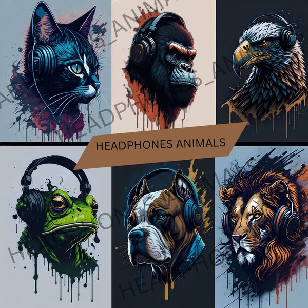 20+ Headphones Animals Graffiti, Designs Midjourney Prompts, AI Art, Midjourney Prompt, StreetArt, Digital Art, AI Generate, Art Print, PNG