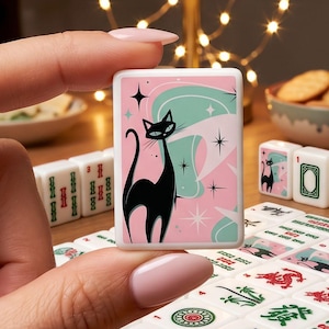 Pink Cat Mahjong Tiles Set - Cute Kawaii Game Pieces Chinese Board Game Accessories