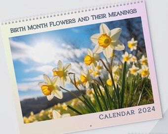 Flower Wall Calendar, Birth Month Flower Calendar, Floral Wall Calendar, Flower Month Calendar, Calendar 2024, Host Gift