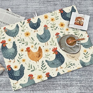 Chicken Large Dish Drying Mat Kitchen Microfiber Absorbent Counter Protector Farm Animal Decor