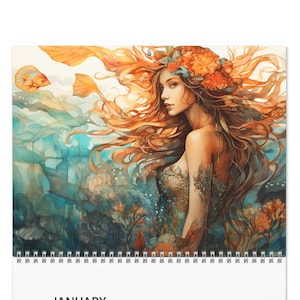 Mermaid Calendar, Mermaid Wall Calendar, Mermaid 2024 Calendar, 2024 Calendar, Mermaid Fantasy Art, Host Gift