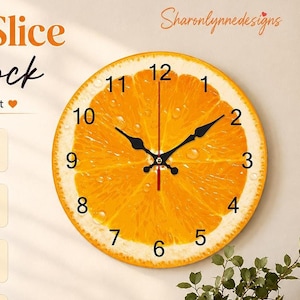 Orange Wall Clock, Retro Wooden Design with UV Print Fruit Style