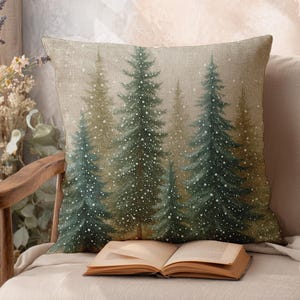 Nature Pillow Cover, Faux Suede Woodland Forest Cushion Double-Sided Pine Trees