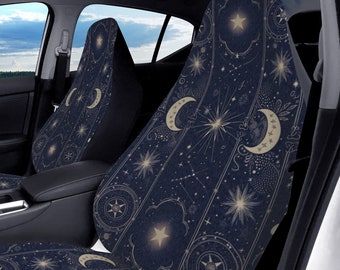 Celestial Moon Car Seat Cover: Unique Gift for Drivers, Starry Night Vehicle Accessory, Cosmic Protection