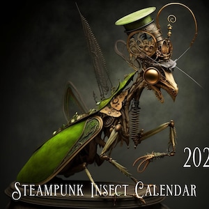 Steampunk Calendar, Steampunk Bug Calendar, Steampunk Insect Calendar, Gift Giving Idea, Fantasy Art