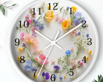 Flower Wall Clock, Dried Flower Clock, Flower Clock, Pressed Flower Clock, Gift Giving Idea, Clock with Number