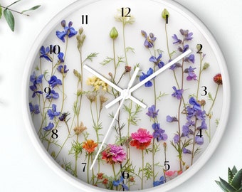 Flower Wall Clock, Dried Flower Clock, Flower Clock, Pressed Flower Clock, Gift Giving Idea, Clock with Number