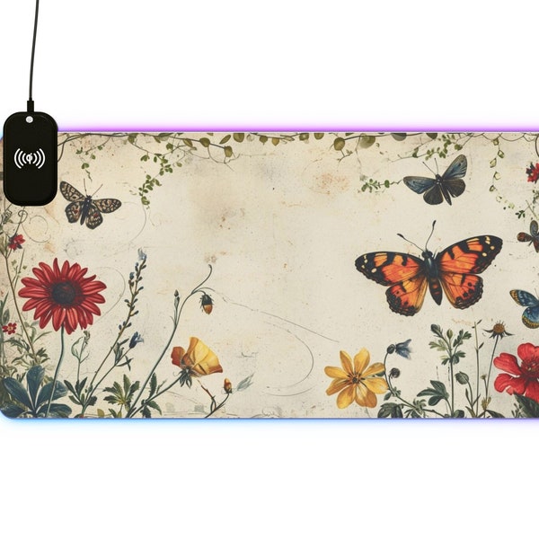 Butterfly LED Mouse, Wireless Charging, LED Mouse Pad, Color Changing Pad, Gift Giving Idea, Useful Gift Idea