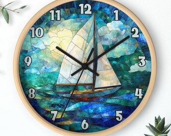 Coastal Nautical Sailboat Wall Clock: Maritime Timepiece for Beach House, Yacht Enthusiasts & Seaside Decor