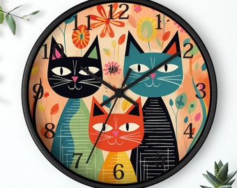 Retro Wall Clock, Cat Clock, Retro Cat Clock, Cat Wall Clock, Mid-Century Cat Clock, Gift Giving Idea