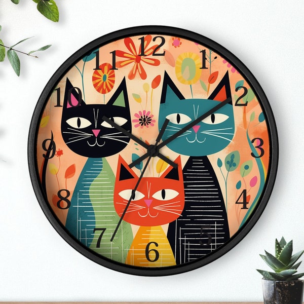 Retro Wall Clock, Cat Clock, Retro Cat Clock, Cat Wall Clock, Mid-Century Cat Clock, Gift Giving Idea