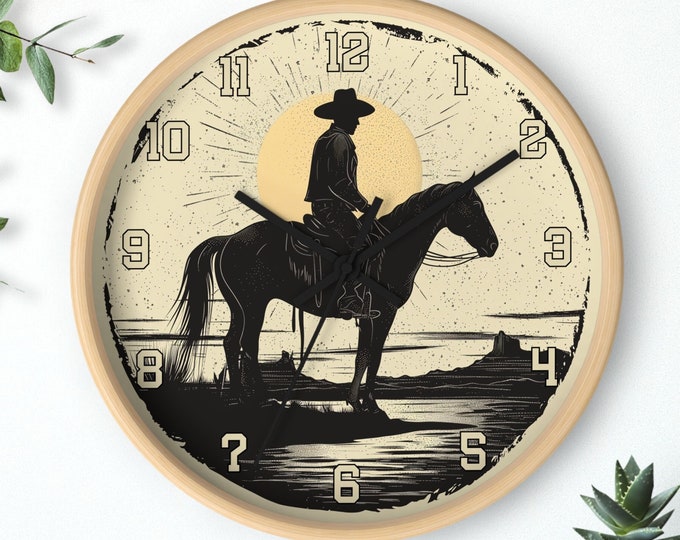 Cowboy Wall Clock, Western Wall Clock, Useful Gift Idea, Gift Giving Idea, Clock with Number, Unique Wall Clock