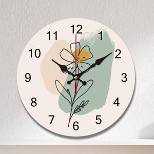 Blommig träväggklocka: Tyst minimalistisk klocka för heminredning