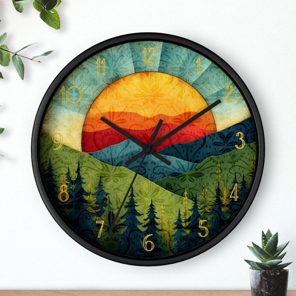 Sunset Wall Clock, Mountain Wall Clock, Cute Wall Clock, Gift Giving Idea, Useful Gift Idea, Best Selling Item