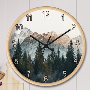 Relógio de parede de montanha: decoração moderna de fazenda para cabanas, casa e presentes de aniversário