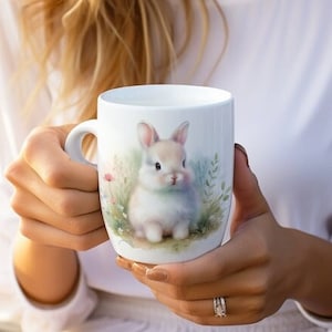 Ceramic Bunny Rabbit Coffee Mug: Handcrafted Charcoal Tea Cup