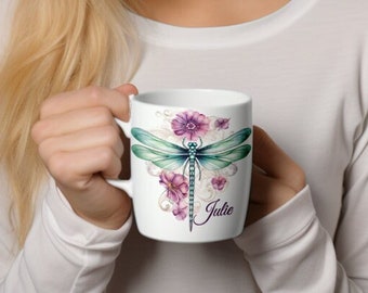 Dragonfly Mug, Dragonfly Cup, Custom Name Cup, Custom Name Mug, Coffee Drinker Gift, Thoughtful Gift Idea