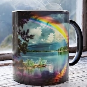 Color-Changing Rainbow Lake Mug: Heat Reactive Ceramic Coffee Cup