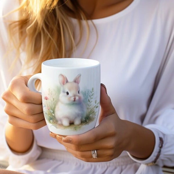 Tazza con coniglietto, tazza con coniglio, tazza con coniglietto carino, tazza da caffè con coniglietto Tazze in ceramica carine, regalo per bevitore di caffè, regalo per bevitore di tè