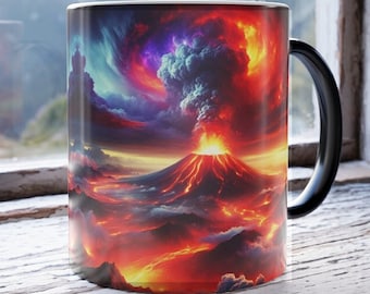 Erupting Volcano Color-Changing Mug: Unique Coffee Cup Gift for Tea, Cocoa & Hot Beverage Enthusiasts