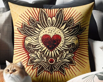 Almohada de tiro folclórico, almohada de corazón fresco, almohada de tiro lindo, idea de regalo, idea de regalo reflexiva, idea de regalo útil