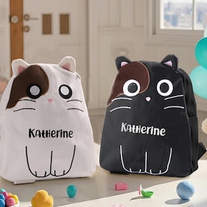 Mochila de gato, mochila personalizada con bordado de gato: mochila escolar personalizada para niños - Idea de regalo única