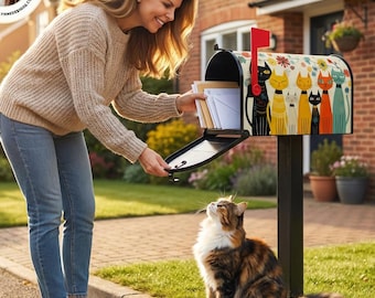 Retro Cat Magnetic Mailbox Cover - Vintage Feline Design for Outdoor Post Box Decoration