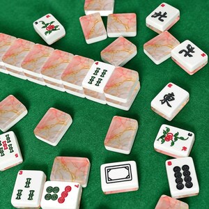 Pink Marble Acrylic American Mahjong Tiles UV Printed, Quality for Game Night 画像 3