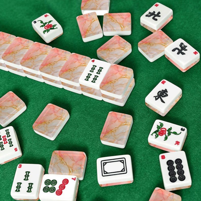 Pink Marble Acrylic American Mahjong Tiles UV Printed, Quality for Game Night 画像 3