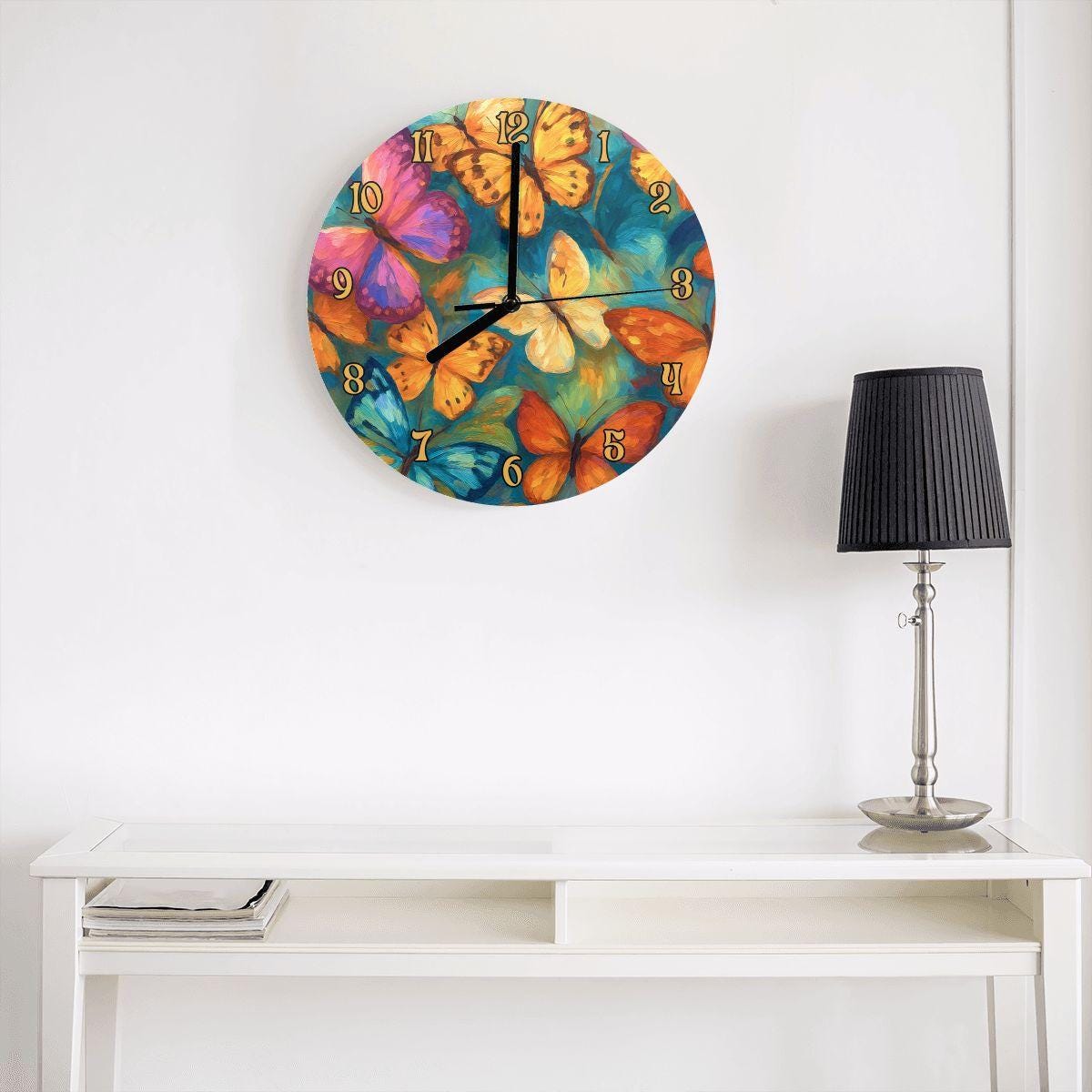 Butterfly Wall Clock, Handcrafted in USA, Home Decor Timepiece, Nature-Inspired Art, Silent