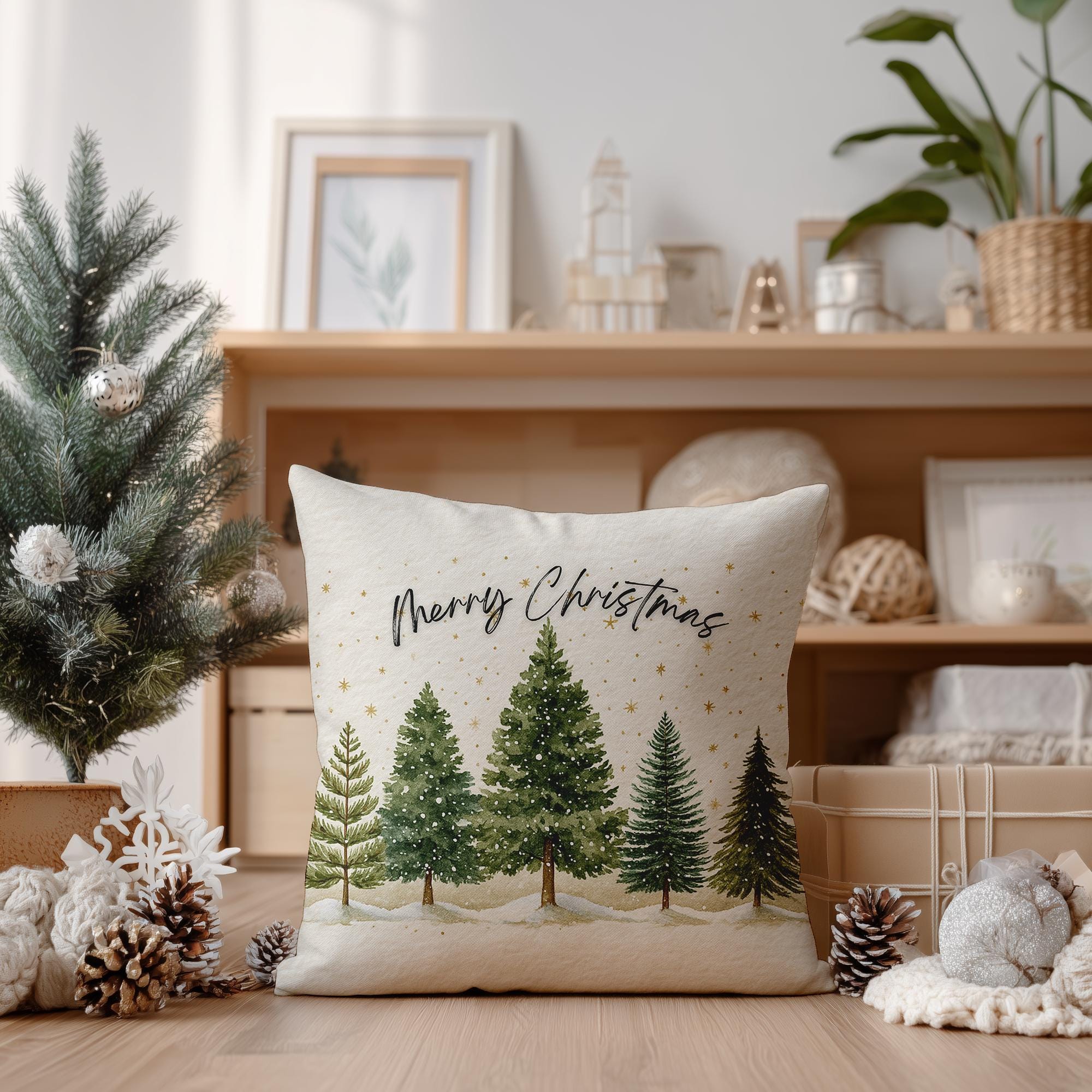 Christmas Tree Throw Pillow - Holiday Home Decor, Cozy Winter Accent, Seasonal Gift - Thumbnail 2